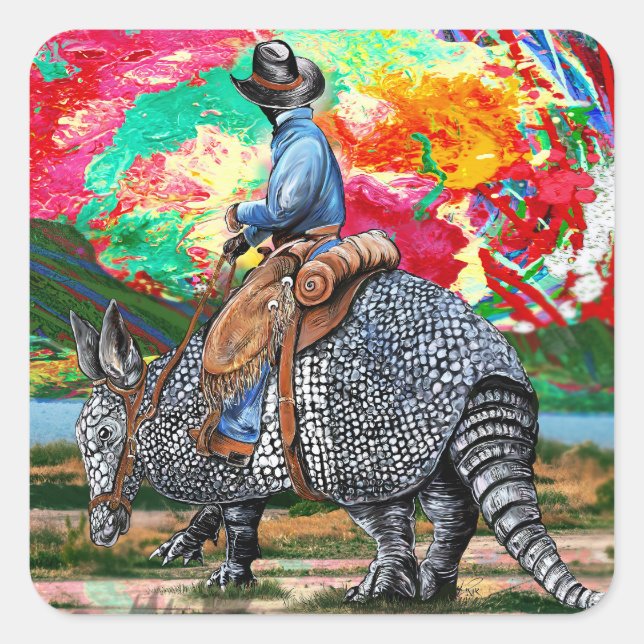 Armadillo Cowboy Square Sticker (Front)