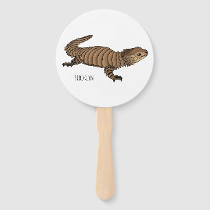 Armadillo girdled lizard cartoon illustration hand fan