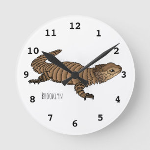 Armadillo girdled lizard cartoon illustration  round clock