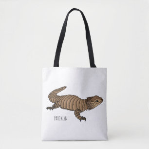 Armadillo girdled lizard cartoon illustration tote bag