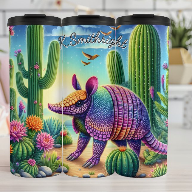 Armadillo in a Cactus Garden Thermal Tumbler (Creator Uploaded)