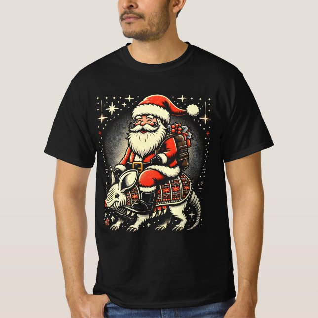 Armadillo Lover Ugly Santa Riding Armadillo T-Shirt (Front)
