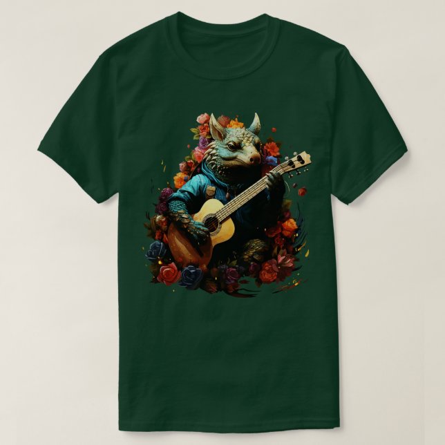 Armadillo Playing Guitar T-Shirt (Design Front)