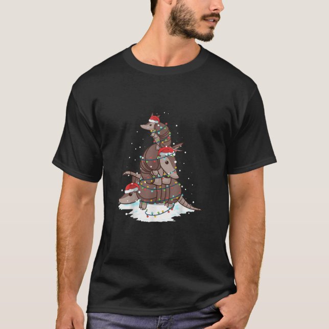 Armadillo Santa Christmas Light Tree T-Shirt (Front)
