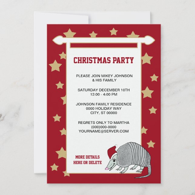 Armadillo Santa Stars Christmas Party Invitation (Front)
