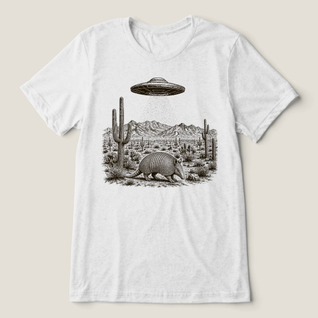 Armadillo UFO Alien Abduction Desert Scene Tri-Blend Shirt (Design Front)