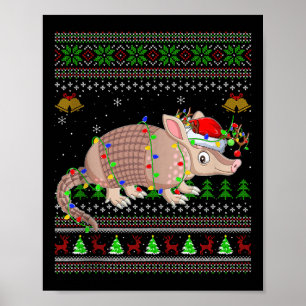 Armadillo Ugly Christmas Sweaters Holiday Santa Cu Poster