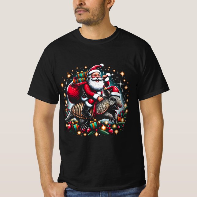 Armadillo Ugly Gift Santa Riding Armadillo T-Shirt (Front)