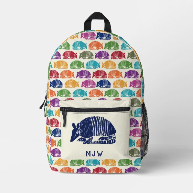 Armadillos Colourful Patterned Cream Ivory Printed Backpack (Front)