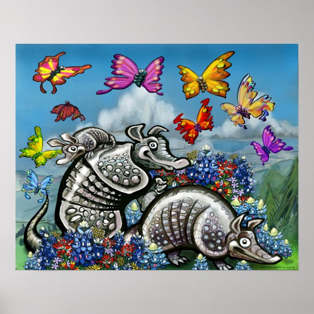 Armadillos Wildflowers Butterflies Poster (Front)