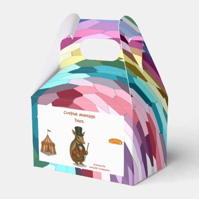 Armand, armadillo ringmaster favour box (Front Side)