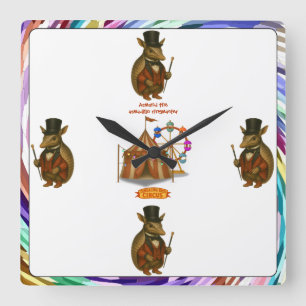 Armand, armadillo ringmaster square wall clock