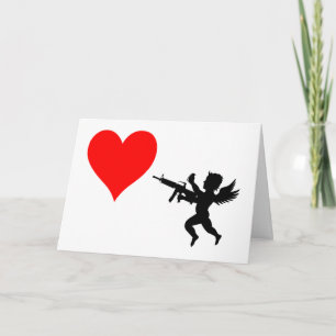 Armed Cupid Destroys Love Holiday Card