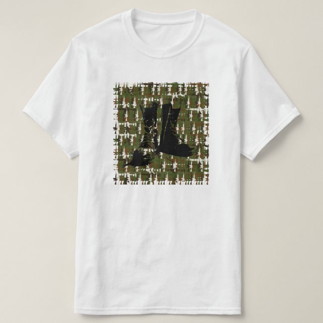 Armed Forces Camouflage Gun Military Boot Camp GI T-Shirt (Design Front)