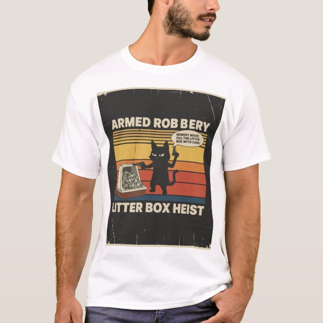 Armed Robbery Cat” Design T-Shirt (Front)