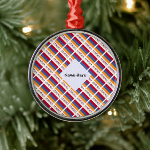 Armenia and Armenian Flag Tiles with Your Name Met Metal Tree Decoration