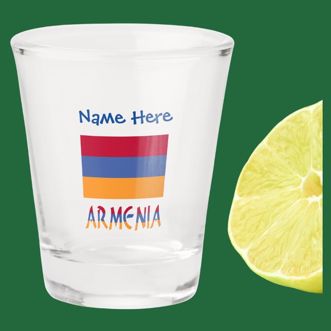 Armenia Armenian Flag Blue Shot Glass (Armenian Flag on shot glass with the word ARMENIA below in the flag colors. Add name above in blue.)