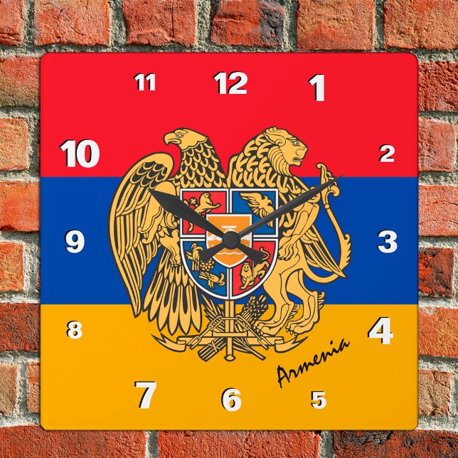 Armenia Clock, patriotic home, Armenian Flag Square Wall Clock (Creator Uploaded)