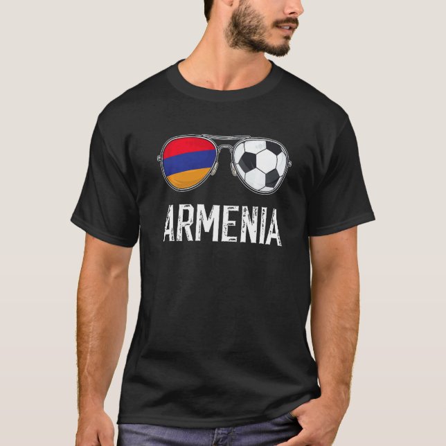 Armenia Flag & Football Sunglass Armenian Fan T-Shirt (Front)