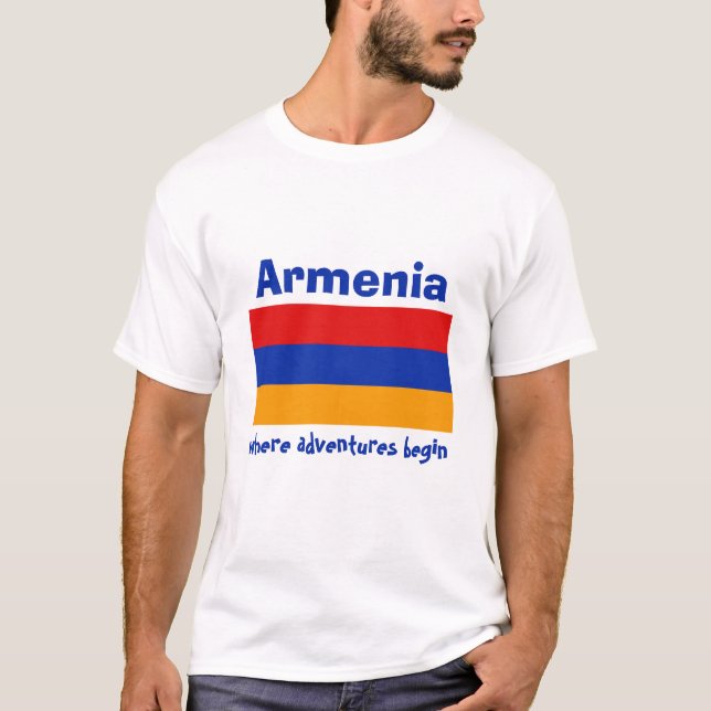 Armenia Flag + Map + Text T-Shirt (Front)