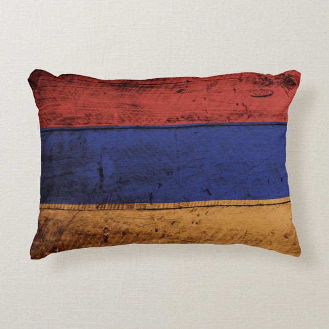 Armenia Flag on Old Wood Grain Decorative Cushion (Front)