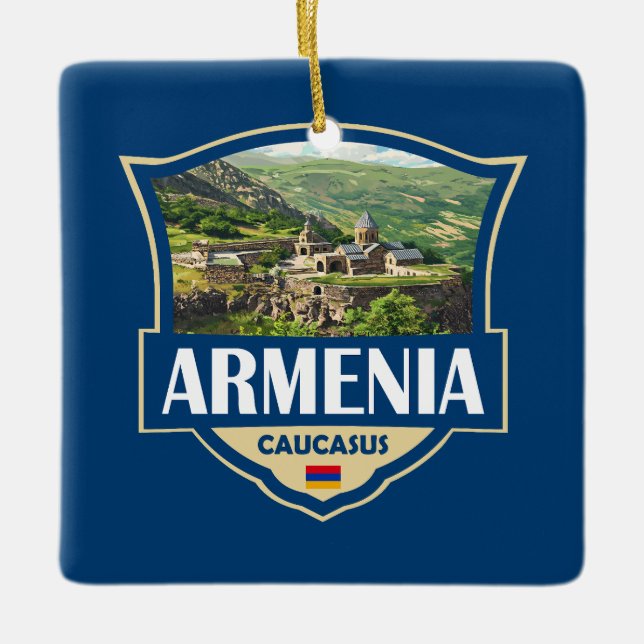Armenia Illustration Retro Badge Ceramic Ornament (Front)