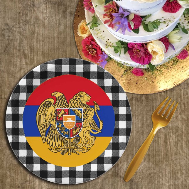 Armenia Plate, buffalo plaid & Armenian Flag Paper Plate (Creator Uploaded)