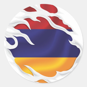 Armenia Ripped Flag Classic Round Sticker