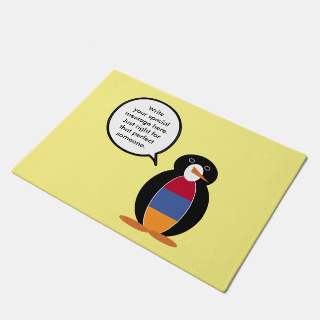 Armenia Talking Ms Penguin Personalised  Doormat (Angled)