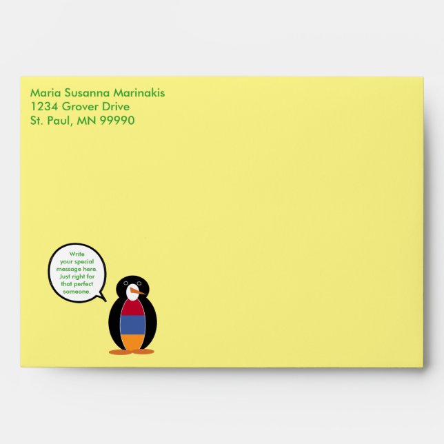 Armenia Talking Ms Penguin Personalised  Envelopes (Front)