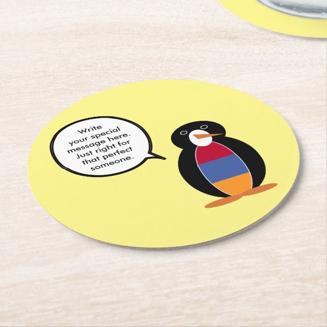 Armenia Talking Ms Penguin Personalised  Round Paper Coaster (Angled)
