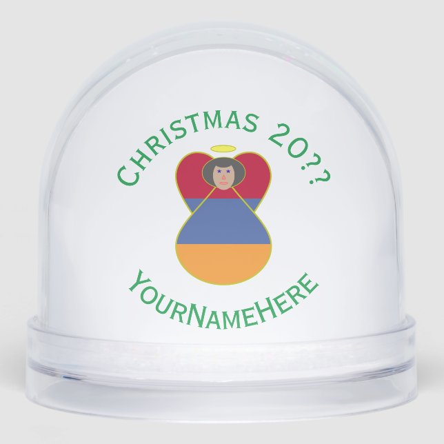 Armenian Angel Christmas Flag Personalised  Snowglobe (Front)