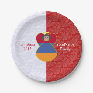 Armenian Angel Flag Red White Personalised Text  Paper Plate