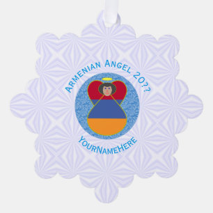 Armenian Flag Angel Personalised Text  Tree Decoration Card
