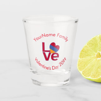 Armenian Flag Heart LOVE Red Personalised Text Shot Glass
