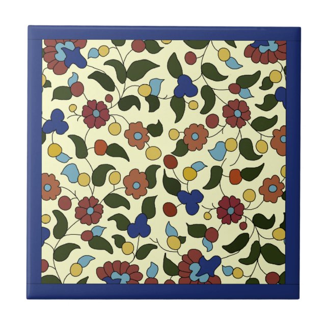 Armenian Floral Pattern  - Blue & Cream Tile (Front)