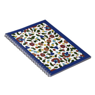 Armenian Floral Print - Navy Blue & White Spiral Notebook