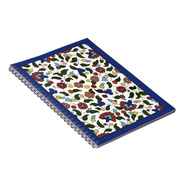 Armenian Floral Print - Navy Blue & White Spiral Notebook (Right Side)