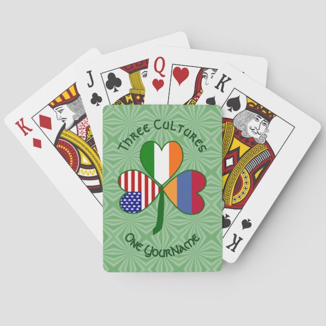 Armenian Irish American Shamrock Flag Personalised Playing Cards (Back)