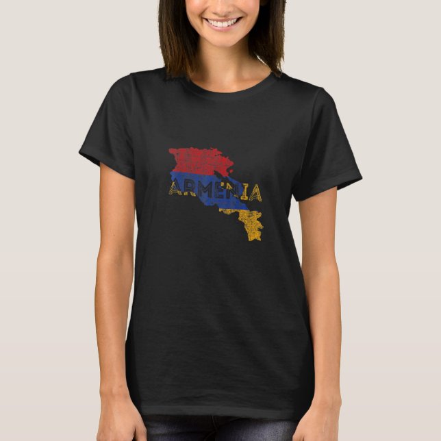 Armenian Map and Flag Souvenir  Distressed Armenia T-Shirt (Front)