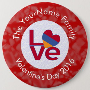 Armenian Red Letters LOVE Flag Personalised  6 Cm Round Badge