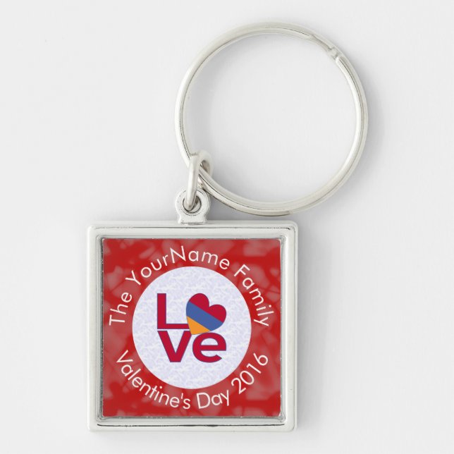 Armenian Red Letters LOVE Flag Personalised  Key Ring (Front)