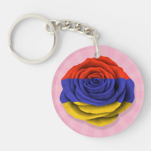 Armenian Rose Flag on Pink Key Ring