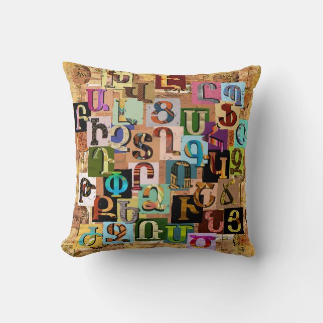 Armenian Textural Alphabet Cushion (Front)