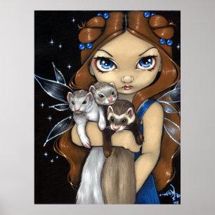 Armful of Ferrets ART PRINT fairy fantasy ferret