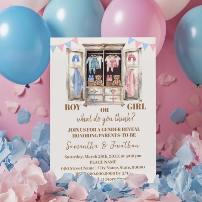 Armoire Closet Gender Reveal Boy or Girl Reveal Invitation (Creator Uploaded)