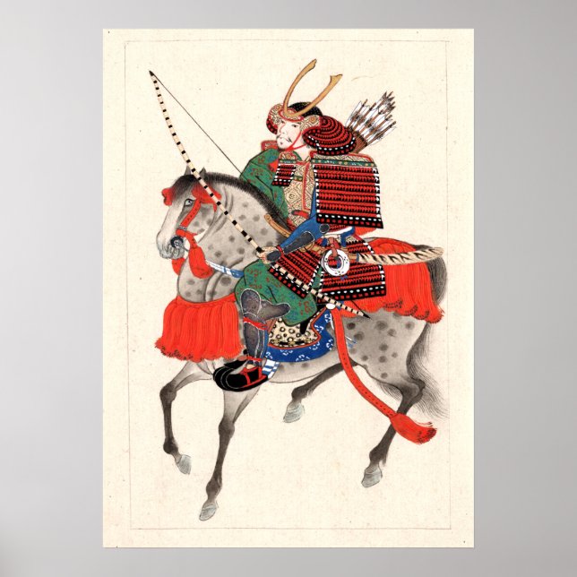 armour and horned helmet, Samurai on horseback Poster (Front)