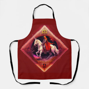 Armour Clad Knight In Red Cape Rides A Unicorn Apron