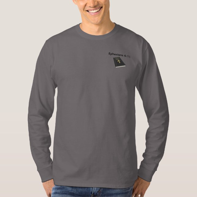 Armour of God Henley Long Sleeve Shirt w/Bible (Front)