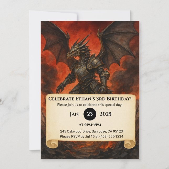 Armoured Black Dragon Warrior Birthday Invitation (Front)